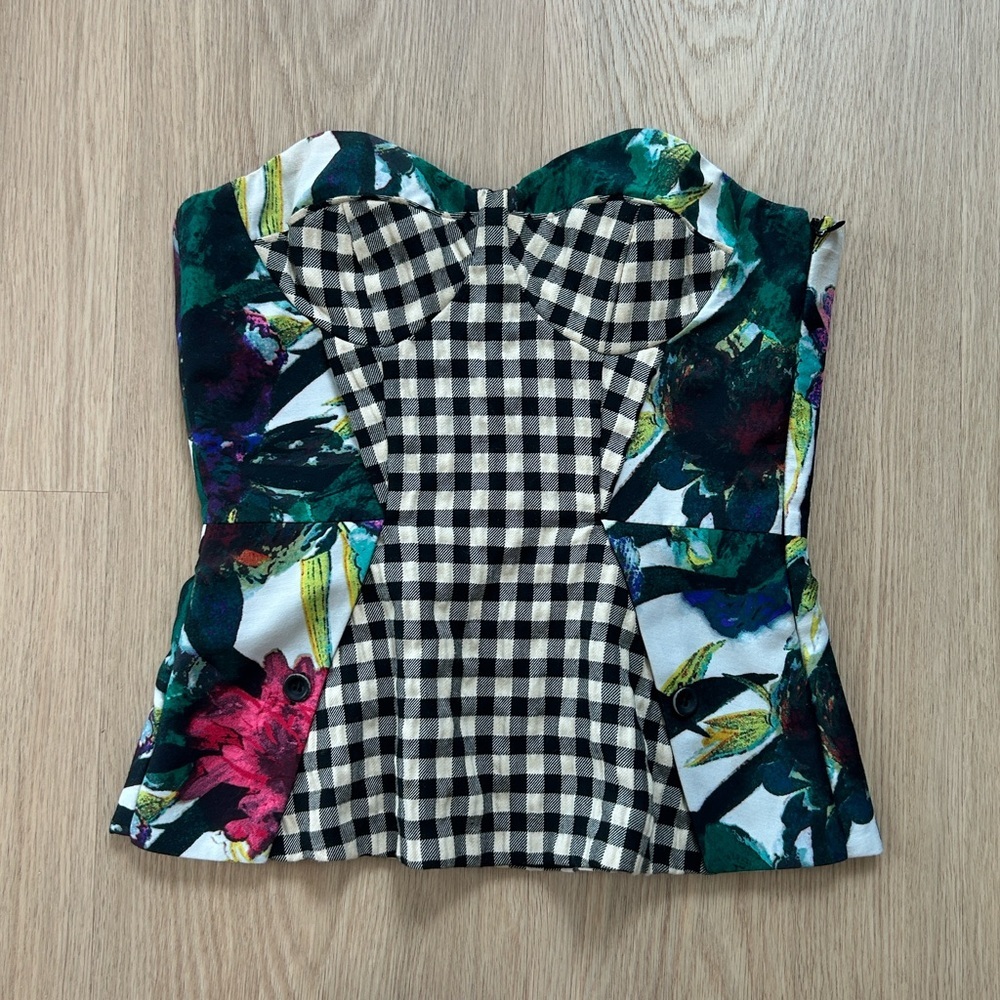 RACHEL Rachel Roy Floral Gingham Corset Top 2